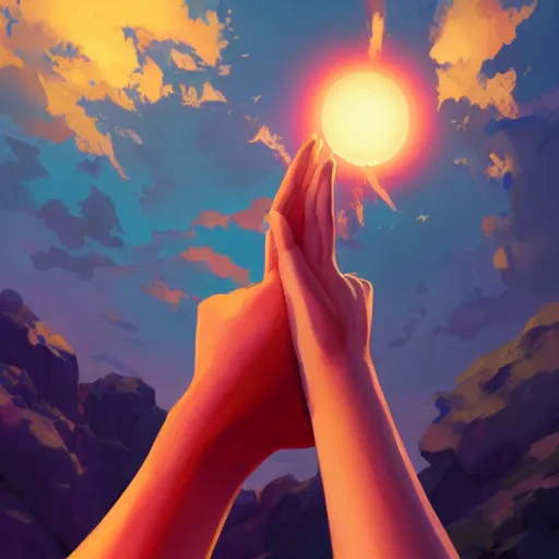 Image similar to a hand reaching out to another hand, behance hd by jesper ejsing, by rhads, makoto shinkai and lois van baarle, ilya kuvshinov, rossdraws global illumination ray tracing hdr radiating a glowing aura