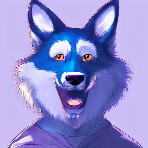 Image similar to an anthro anthropomorphic furry fursona hybrid of a blue german shepherd and a blue fox, with blue fur and blue eyes in a tee shirt, award winning digital art, trending on furaffinity, artstation, pixiv
