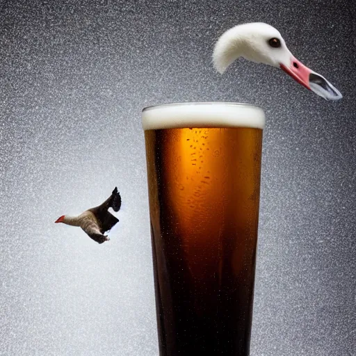 Image similar to goose sipping beer, studio photo, studio lighting, beautiful, 12k