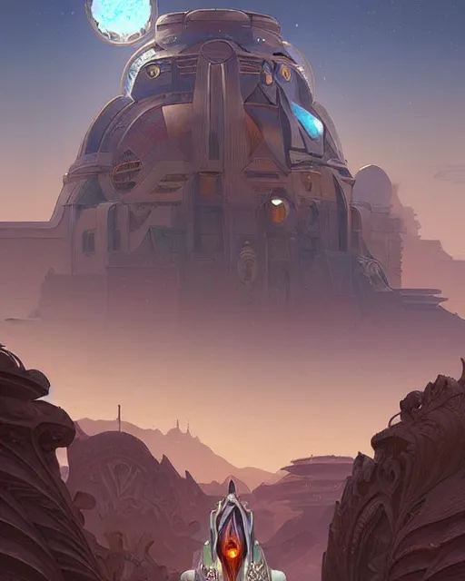 Image similar to art deco sci fi palace in the desert, fantasy, intricate, elegant, highly detailed, digital painting, artstation, concept art, matte, sharp, illustration, hearthstone, art by artgerm and greg rutkowski and alphonse mucha