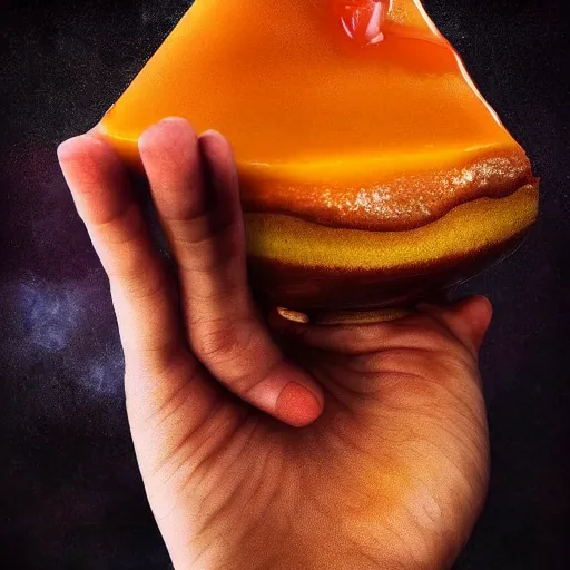 Image similar to God's disembodied hand is carrying flan behind all of us. Metaphorically. Or literally, whatever. :: Photo :: detailed :: 4k