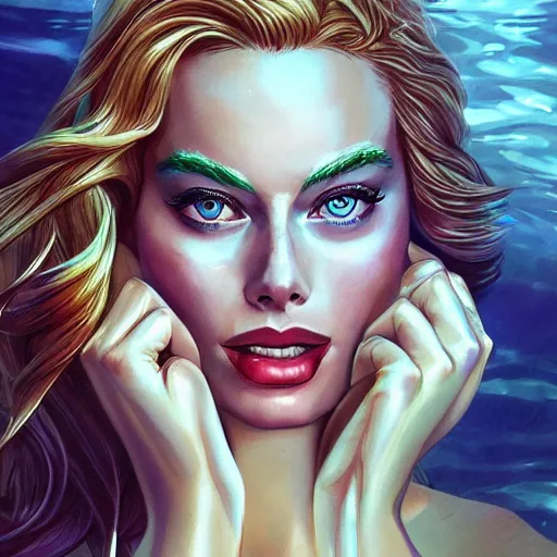 Prompt: Margot Robbie mermaid by artgerm