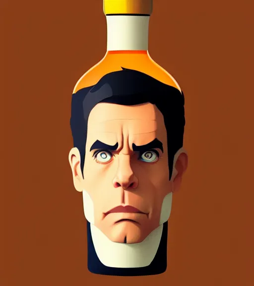 Image similar to face icon stylized minimalist bottle!! ben stiller whiskey!, loftis, cory behance hd by jesper ejsing, by rhads, makoto shinkai and lois van baarle, ilya kuvshinov, rossdraws global illumination