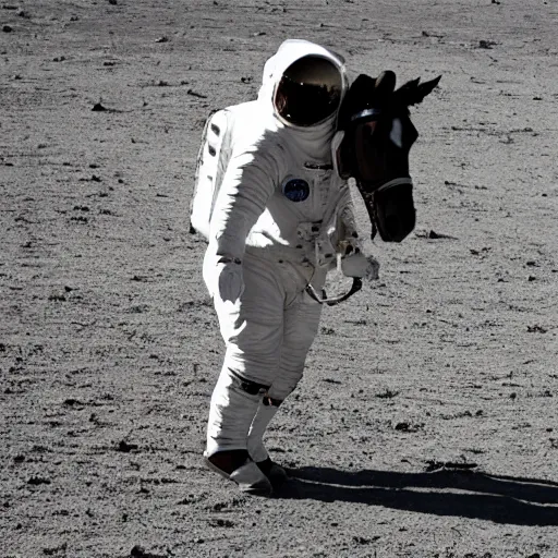 Prompt: astronaut carries a horse behind