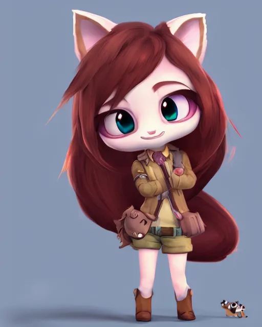 Image similar to female furry mini cute style, highly detailed, rendered, ray - tracing, cgi animated, 3 d demo reel avatar, style of maple story and zootopia, maple story gun girl, fox from league of legends chibi, soft shade, soft lighting