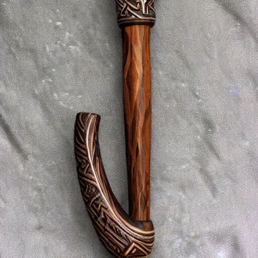 Image similar to beautiful hand carved norse pipe, long gandalf style,