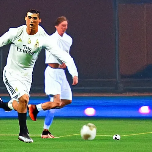 Image similar to ronaldo playing football in space