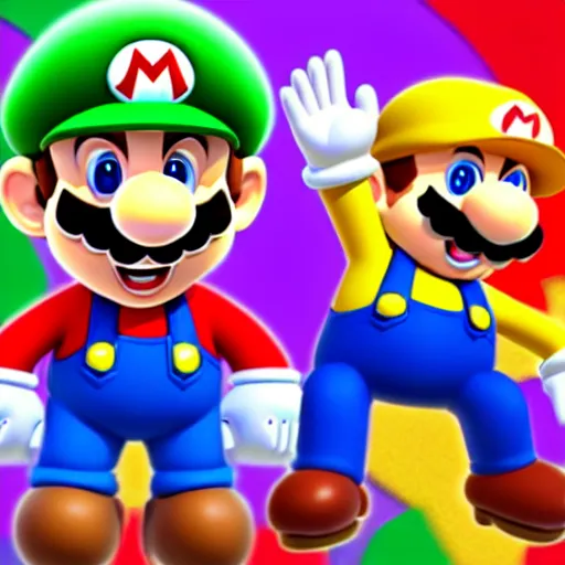 Prompt: Super Mario and Luigi high fiving