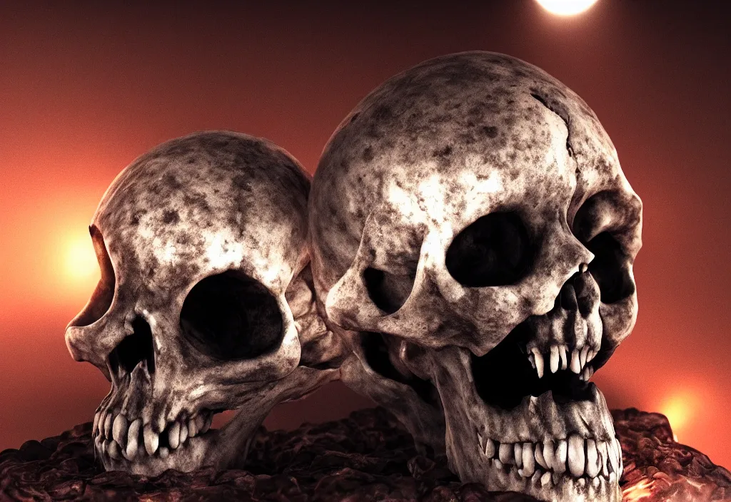 Prompt: eldritch alien skull un a dessert ir mars, cinematic lighting, octane tender, dark - art