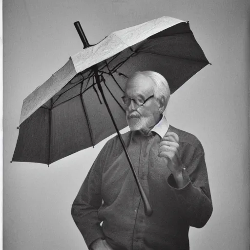 Image similar to portrait photo of an old man holding an umbrella