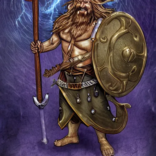 Prompt: a giant eldritch Viking deity holding a hammer
