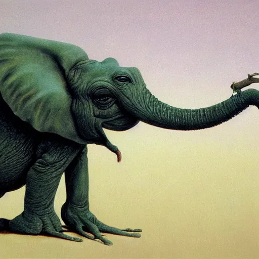 Image similar to frog - elephant creature, oil painting by kentaro miura