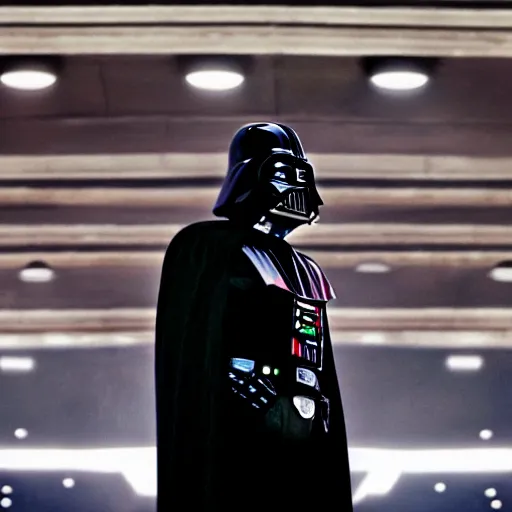 Image similar to joe biden as darth vader without his helmet, movie still, cinematic lighting