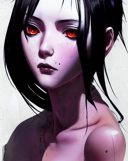 Image similar to portrait Anime goth cyberpunk girl, cute-fine-face, black-hair pretty face, realistic shaded Perfect face, fine details. Anime. realistic shaded lighting by Ilya Kuvshinov katsuhiro otomo ghost-in-the-shell, magali villeneuve, artgerm, rutkowski, WLOP Jeremy Lipkin and Giuseppe Dangelico Pino and Michael Garmash and Rob Rey