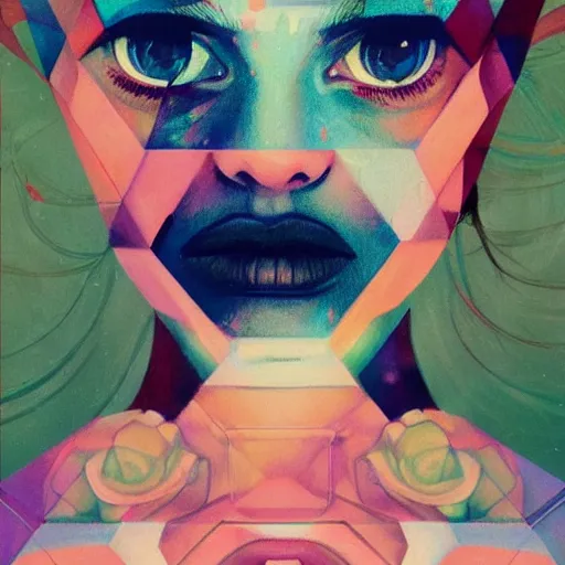 Prompt: Elle Fanning transcending into artificial intelligence picture by Sachin Teng, asymmetrical, dark vibes, Realistic Painting , Organic painting, Matte Painting, geometric shapes, hard edges, graffiti, street art:2 by Sachin Teng:4