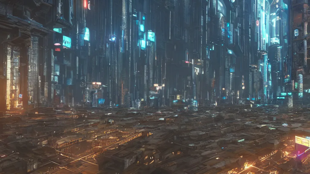 Image similar to cyberpunk city built underwater, made in blender, octane render, cinematic, volumetric lighting, flooded, futuristic,, hyperrealistic, highly detailed, 4 k hd