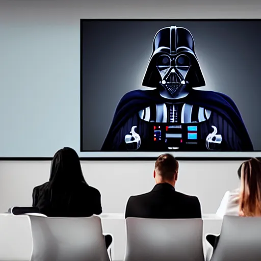 Image similar to photo of darth vader giving presentation in business meeting