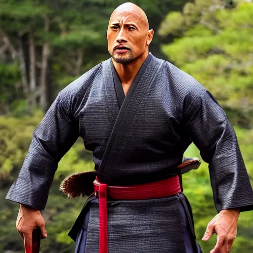 Image similar to Dwayne Johnson as Edo samurai , wearing kimono