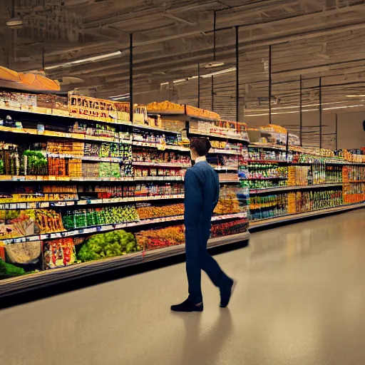 Prompt: a knight standing in a grocery store aisle, 35mm film grain, bokeh, octane render, hyperdetailed, realistic, studio lighting, film still