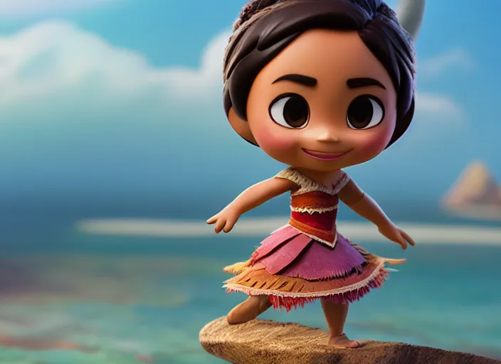 Prompt: filipina prima ballerina as nendoroid walking on a tightrope in moana movie style, anime, disney, pixar, 8 k, hd, dof, kodak film, volumetric lighting, subsurface scattering, photorealistic, octane render, details