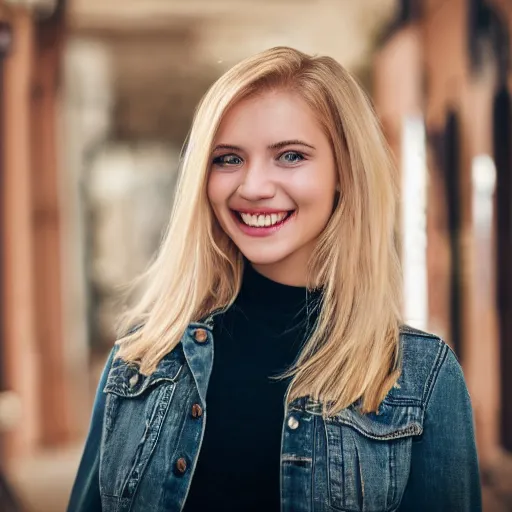 Image similar to photography of a georgous blonde girl smiling at the camera