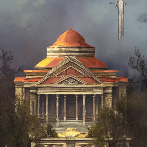 Prompt: slavic temple, greg rutkowski, view from sky,