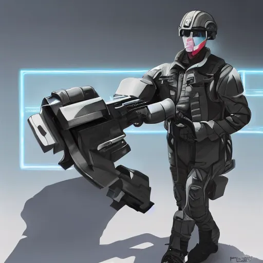 Prompt: a futuristic soldier holding plasma gun, sci - fi, concept art,, sharp, ultra detail