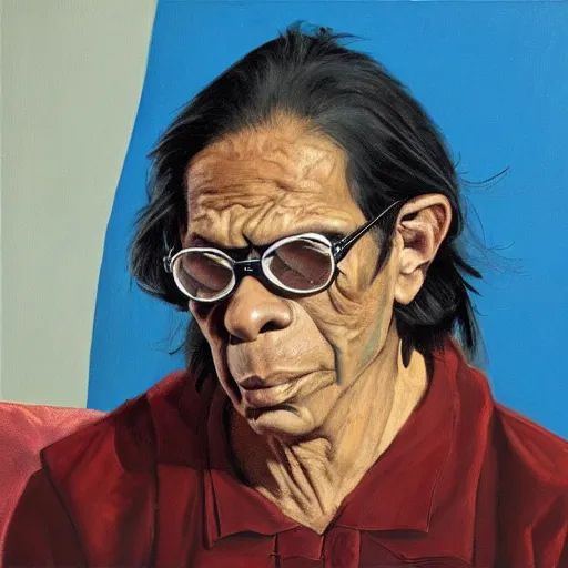 Image similar to portrait of sixto rodriguez, painting by paula rego, high detail, high resolution
