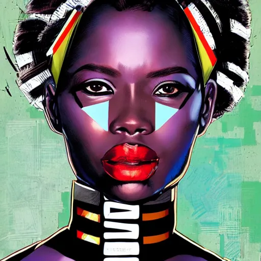 Image similar to portrait of a zulu female android, by MARVEL comics and Sandra Chevrier