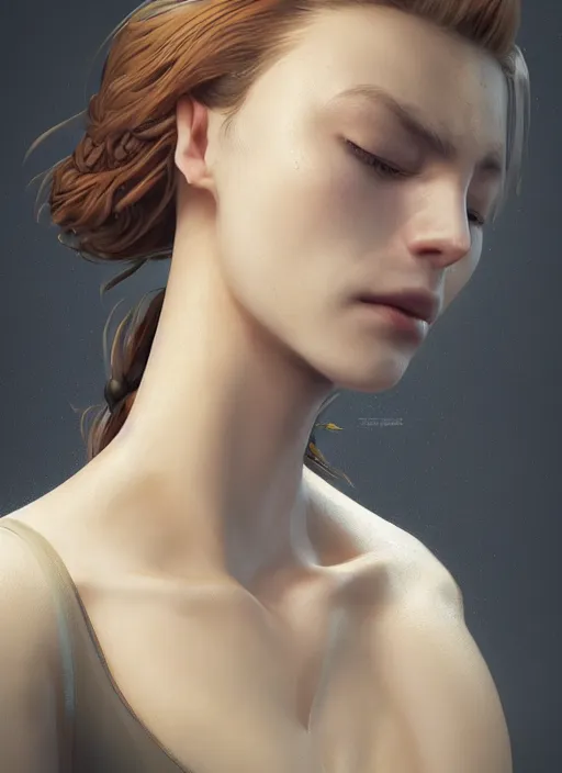 Image similar to a female looking directly while her left eye is closed and the other is open, naturel, hyper detailed, digital art, trending in artstation, cinematic lighting, studio quality, smooth render, unreal engine 5 rendered, octane rendered, art style by klimt and nixeu and ian sprigger and wlop and krenz cushart