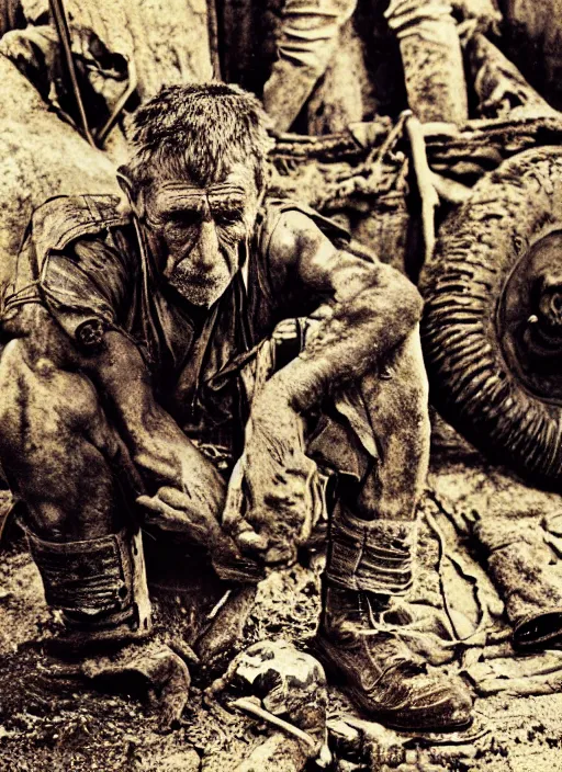 Image similar to hyper detailed bright photograph of a tired miner by don mccullin, color, dslr