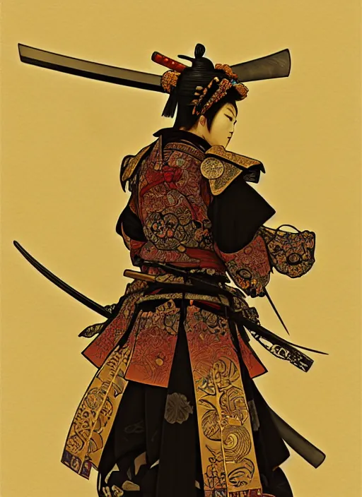 Image similar to anthropomorphic samurai bear, dramatic pose, diffuse lighting, fantasy, intricate, highly detailed, lifelike, photorealistic, digital painting, artstation, illustration, concept art, smooth, sharp focus, art by alphonse mucha and kitagawa utamaro and ogata korin and aya takano