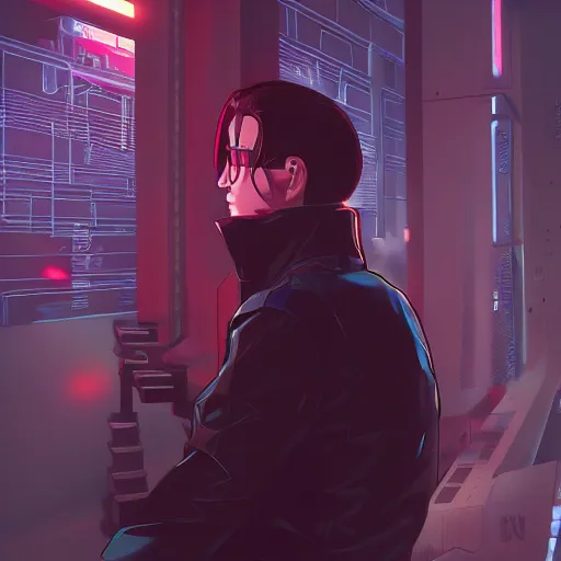 Image similar to william gibson as Case from Neuromancer, ambient lighting, 4k, anime key visual, lois van baarle, ilya kuvshinov, rossdraws, artstation