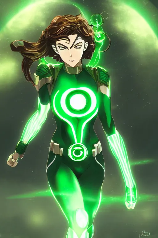 Image similar to anime key visual of a beautiful female green lantern, intricate, glowing accents, powers, glowing ring, speed, goddess, dc comics, cinematic, stunning, highly detailed, digital painting, artstation, smooth, hard focus, illustration, character concepts by senior concept artist