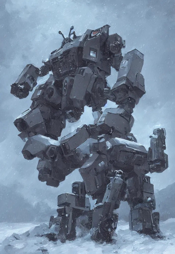 Image similar to Digital Art of a 1914 Mecha in the snow, Rozalski, trending on artstation