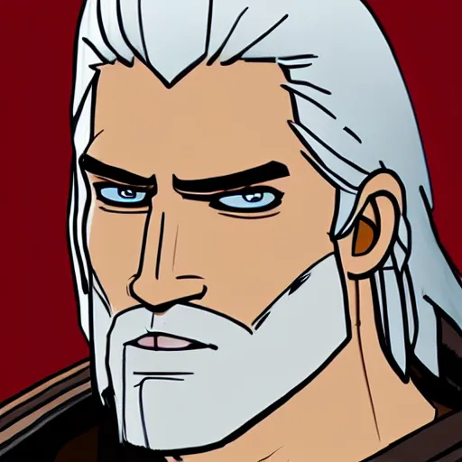 Image similar to precisely drawn illustration of geralt of rivia drawn in the style of the dragon prince