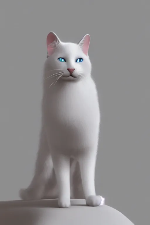 Image similar to a white cat with blue eyes wearing a red formal overcoat, hyperrealistic, concept art, octane render, unreal engine 5, realistic and defined face, profile picture, digital art, pixar and disney style, symmetrical, high quality, highly detailed, high coherence, path traced, house background, low contrast, beautiful, elegant clothes