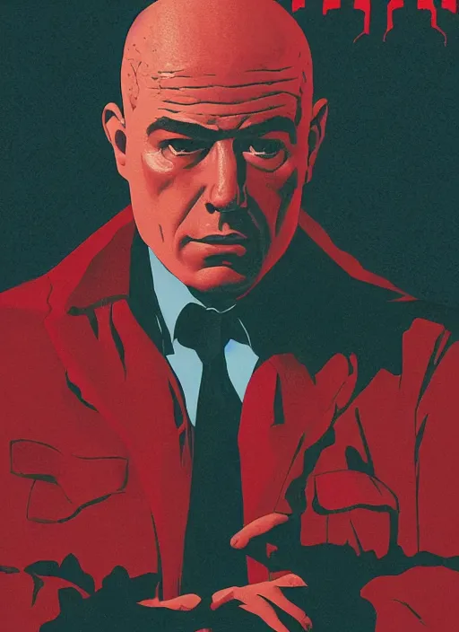Image similar to Twin Peaks poster artwork by Michael Whelan, by Bob Larkin and Tomer Hanuka, Karol Bak of portrait of Joe Rogan in red flannel spotlight from the sky shining on him, from scene from Twin Peaks, clean, simple illustration, nostalgic, domestic