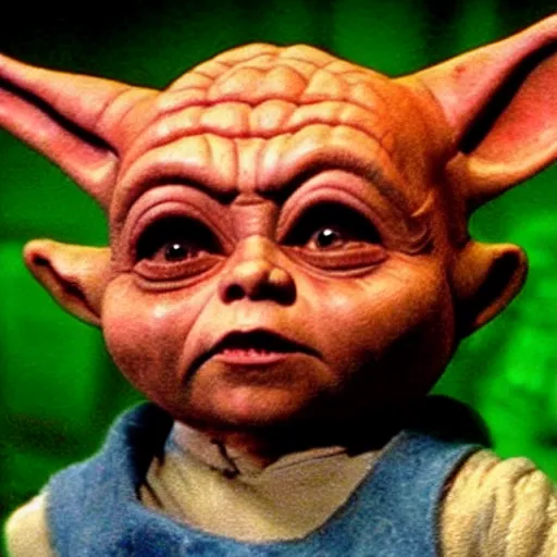 Prompt: Yoda as Chucky the killer doll from the movie Child's Play