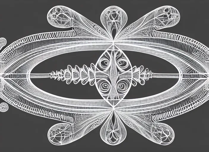 Image similar to symmetry! human fetus, intricate, filigree!, frosted, elegant, highly detailed, concept art, smooth, sharp focus, lineart, illustration, 3 d occlusion, penned with black on white on gray, 8 k