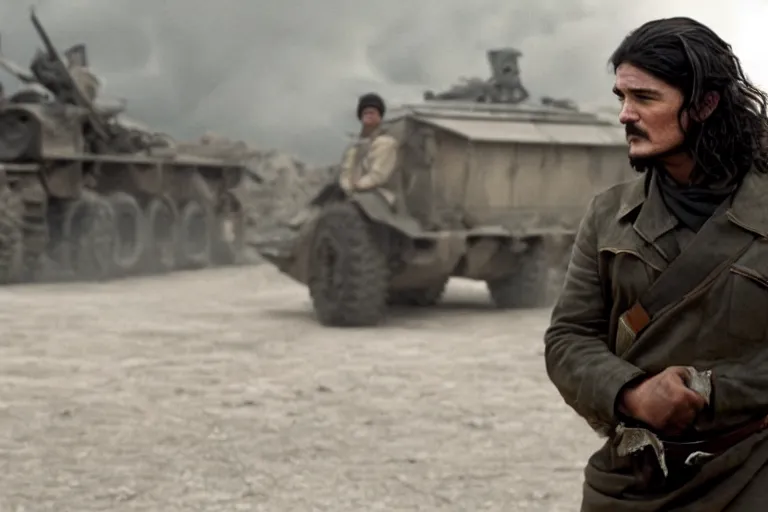 Image similar to Orlando Bloom as Che Guevara in 'Guevara' (2008), movie still frame, promotional image, imax 70 mm footage, oscar nominated cinematography, volumetric lighting, 8k resolution