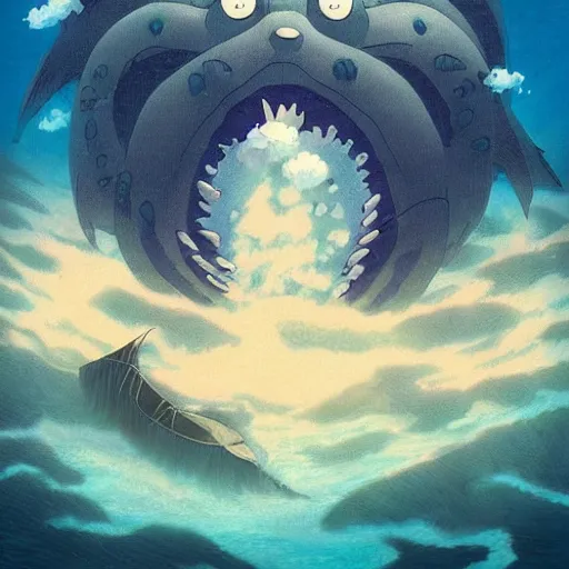 Prompt: Ominous Underwater Monster by studio ghibli, award-winning art