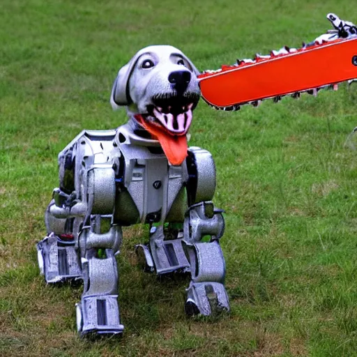 Prompt: robotic hound with a chainsaw mouth