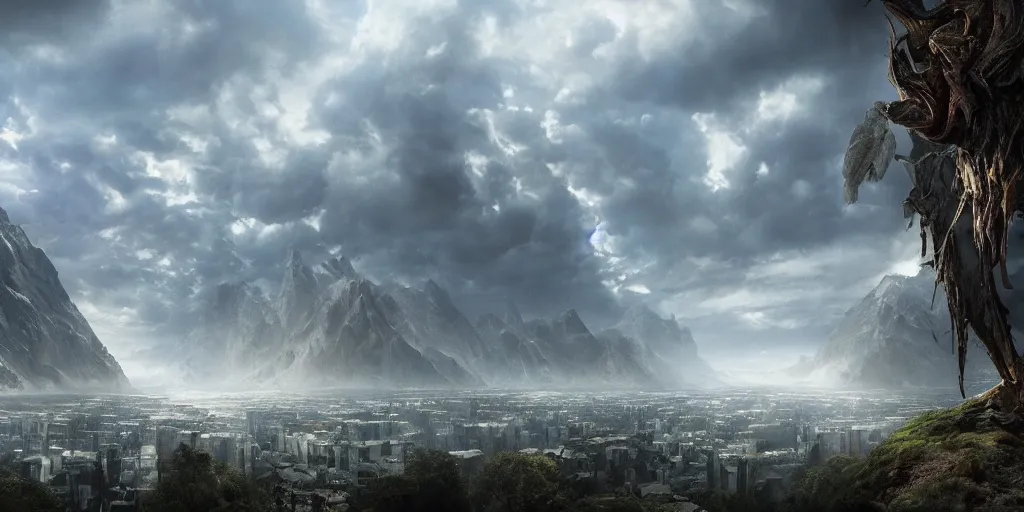 Image similar to beautiful matte painting by weta workshop 4 k, cinematic dramatic atmosphere, dramatic lighting