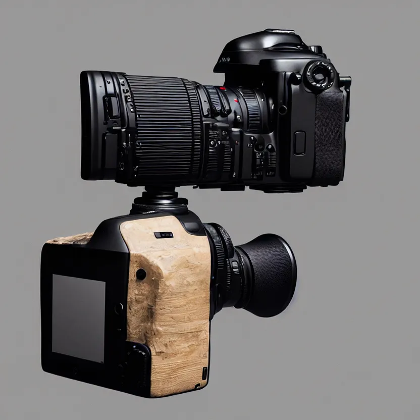 Image similar to a dslr camera ; designed by c. a. k. e., marc newsom, zaha hadid, blond ltd, layer design ; natural materials ; industrial design ; behance ; le manoosh ; pinterest ; if design award ; reddot design award