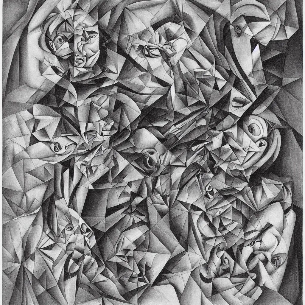 Image similar to subconscious psyche portrait by escher