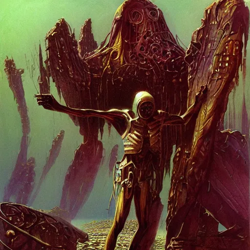 Prompt: sci - fi human necromancer, art by bruce pennington