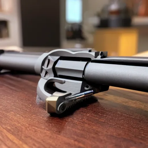 Image similar to a 3 d printed, magazine fed revolver. 4 k, hdr, photo taken on an iphone 1 2.