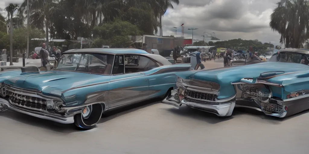 Image similar to highly detailed photo of an award winning lowrider, cruising at a car show, car bounce, air suspension, fan girls, 8 k, octane render, unreal engine, ue 5, photoshop, maya, ray tracing