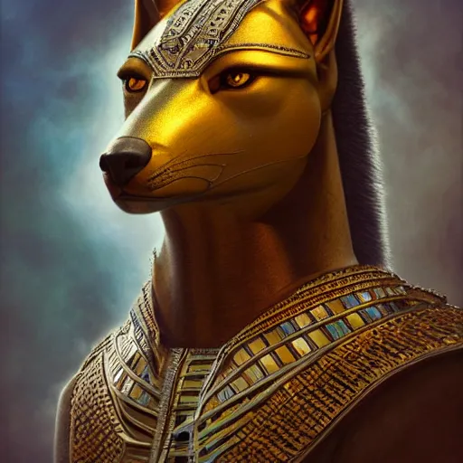 Image similar to portrait of anubis, intricate artwork, concept art, octane render, deviantart, cinematic, key art, hyperrealism, iridescent accents, portrait photograph, nikon 3 5 mm, photograph by greg rutkowski